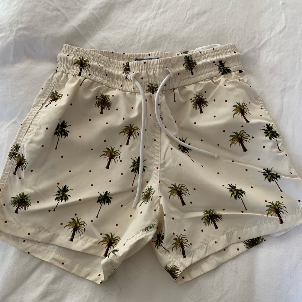 Palm tree print swim trunks
